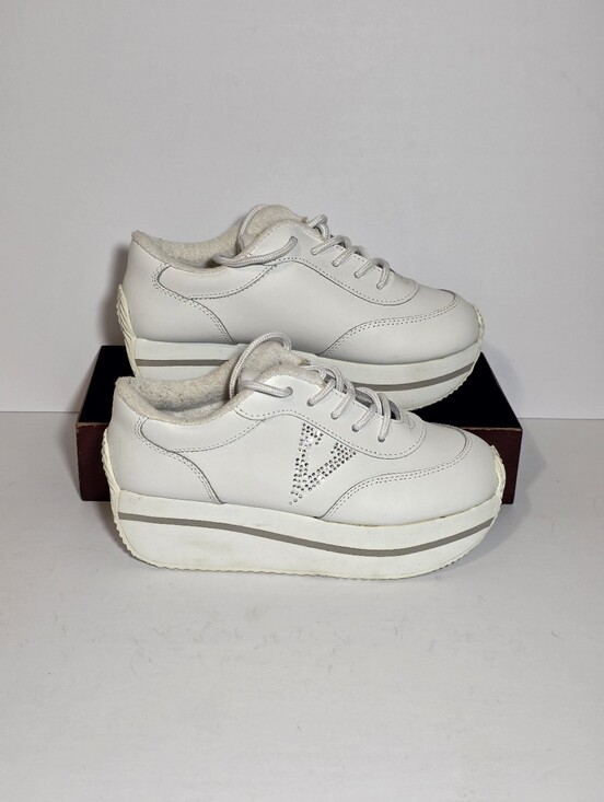 Volatile Shoes - Volatile Womens 6 White Leather Platform Sneakers Rhinestone Y2K Chunky Shoes